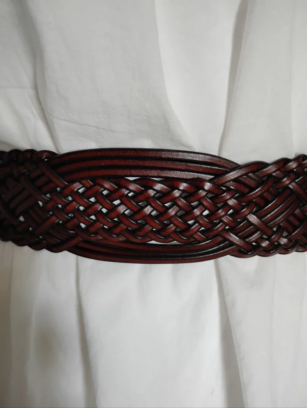 Woven Braided Bonded Leather Belt Brown Wide All Seasons Classic Bohemian